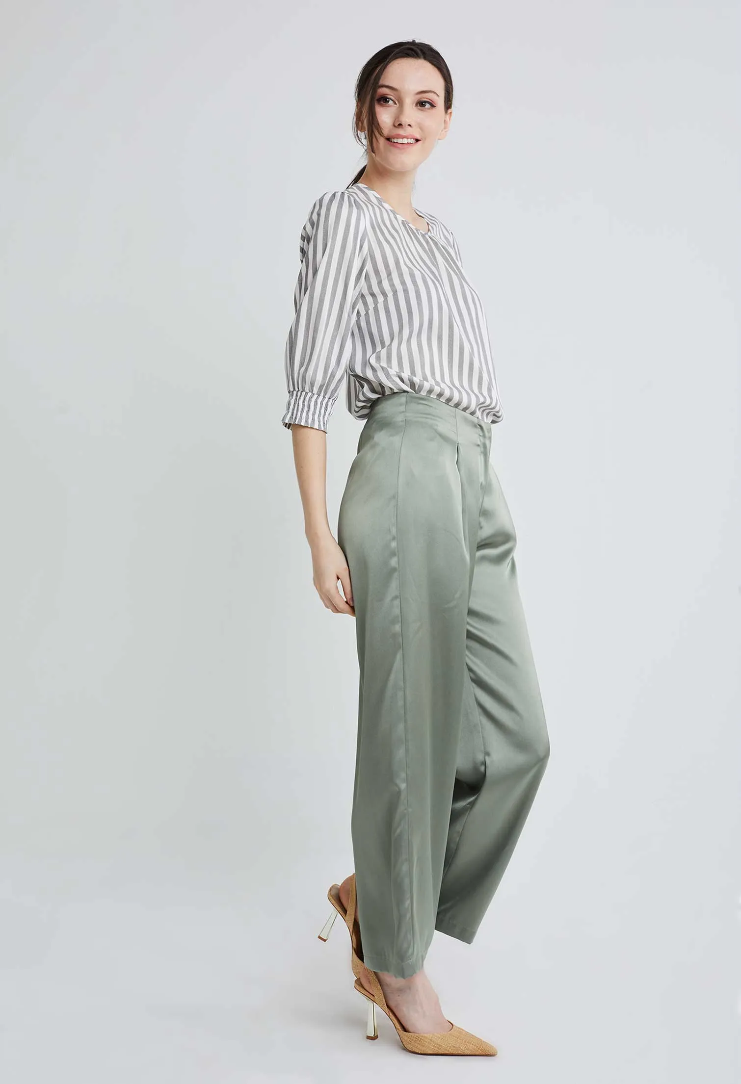 Tailored Satin Pleated Pants