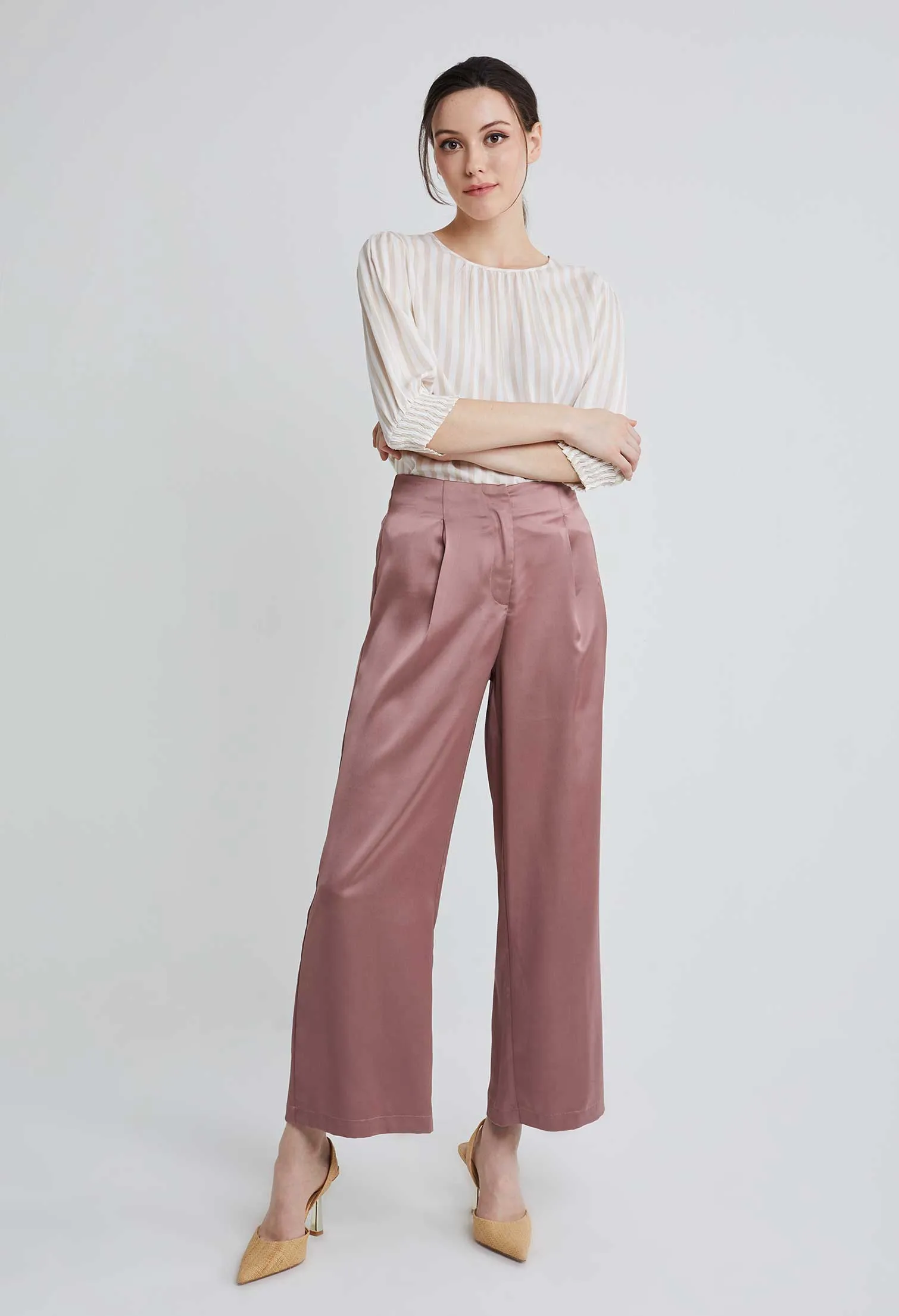 Tailored Satin Pleated Pants