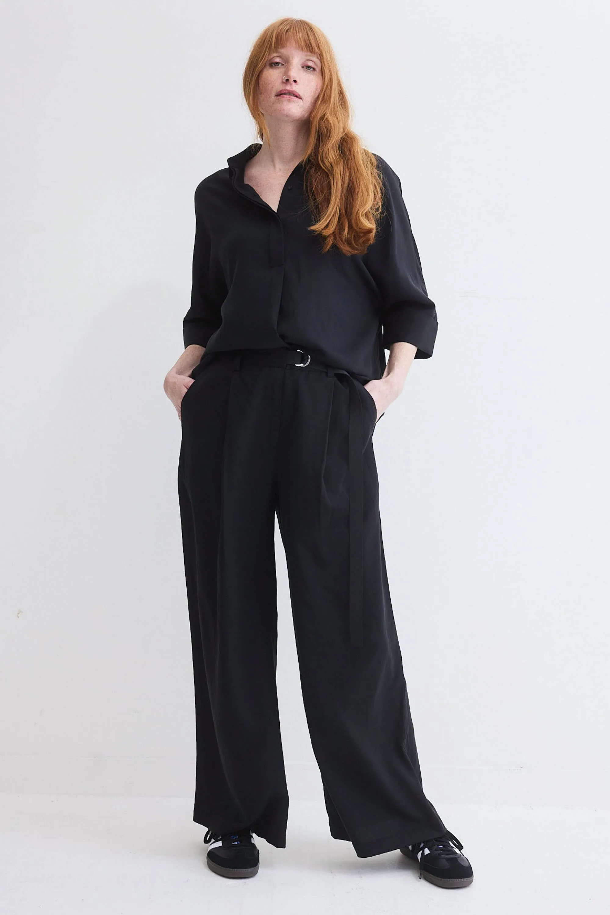 The Editor Linen Blend Wide Leg Trousers