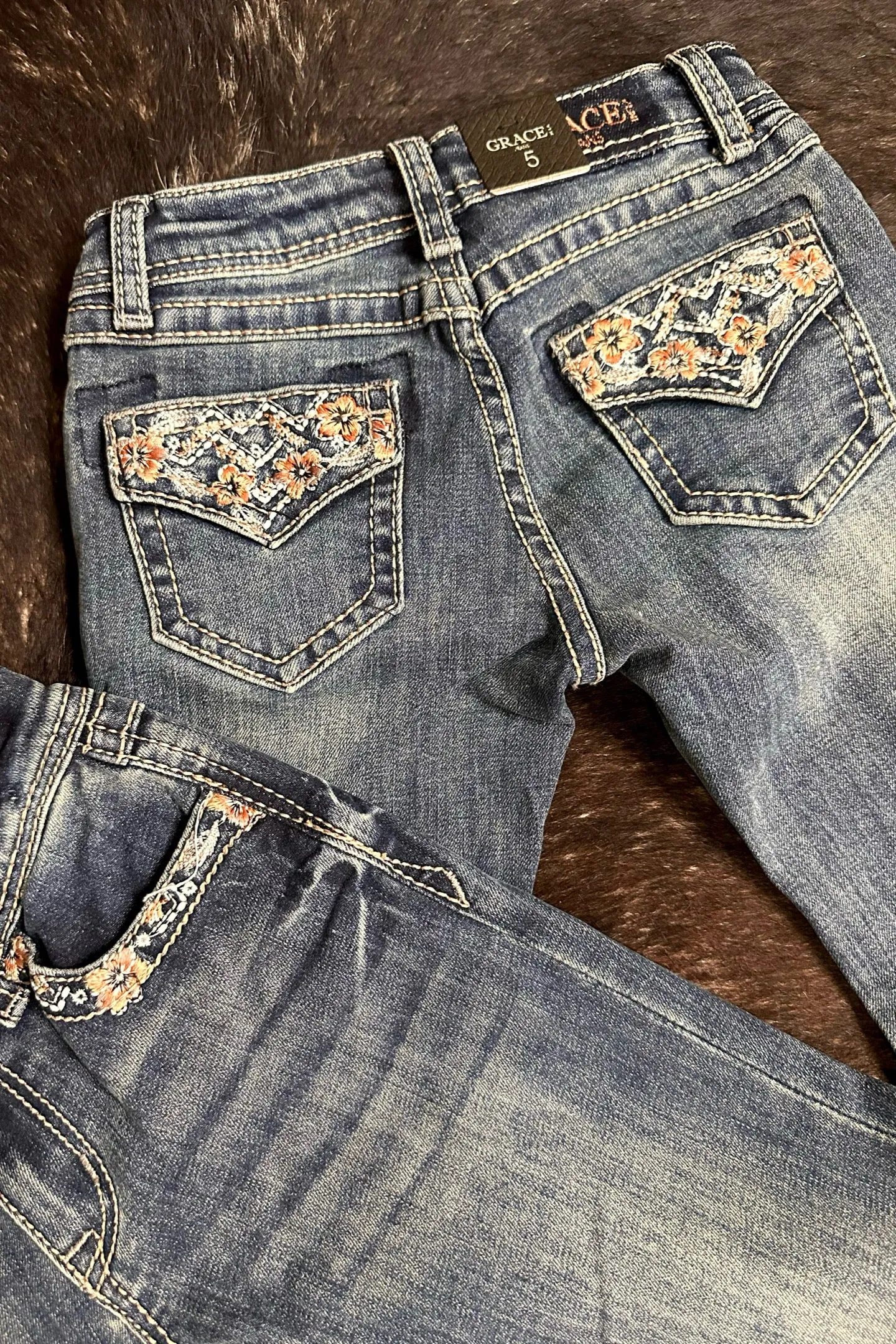 Toddler Floral Faux Flap Design Bootcut Jean by Grace in LA