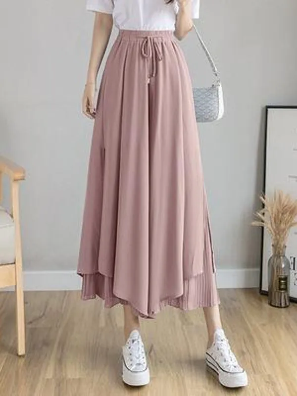 Urban Drawstring High-Waisted Wide Leg Chiffon Pants