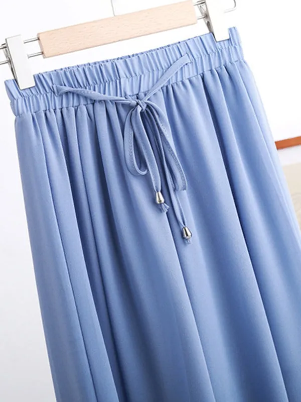 Urban Drawstring High-Waisted Wide Leg Chiffon Pants