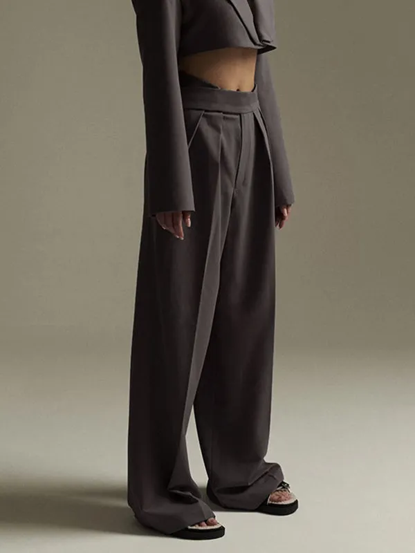 Urban High Waisted Wide Leg Striped Pleated Solid Color Pants