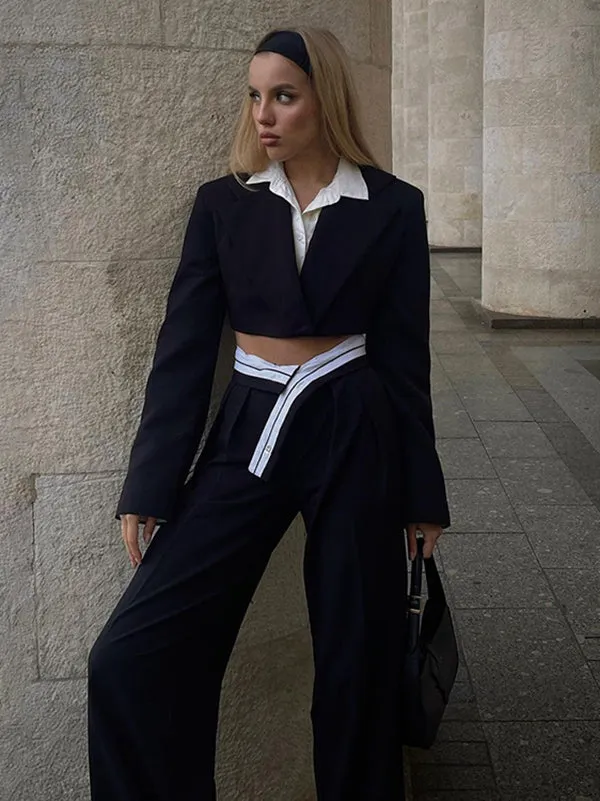 Urban High Waisted Wide Leg Striped Pleated Solid Color Pants