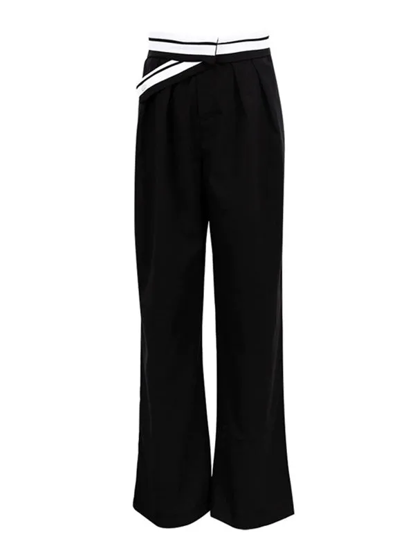 Urban High Waisted Wide Leg Striped Pleated Solid Color Pants