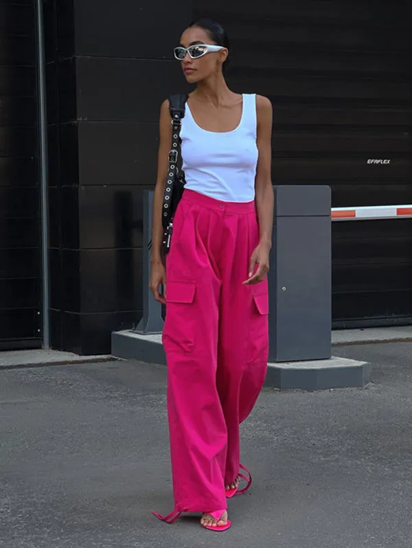 Urban Loose Wide Leg Drawstring Pleated Solid Color Pants