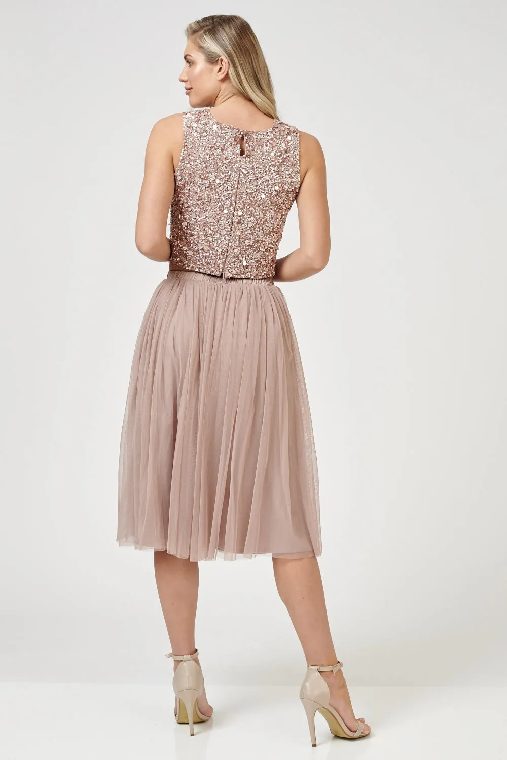 Val Tulle Midi Skirt in Mink