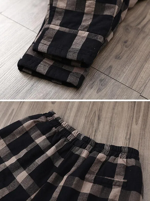 Vintage Plaid Thickening Pleated Harem Pants