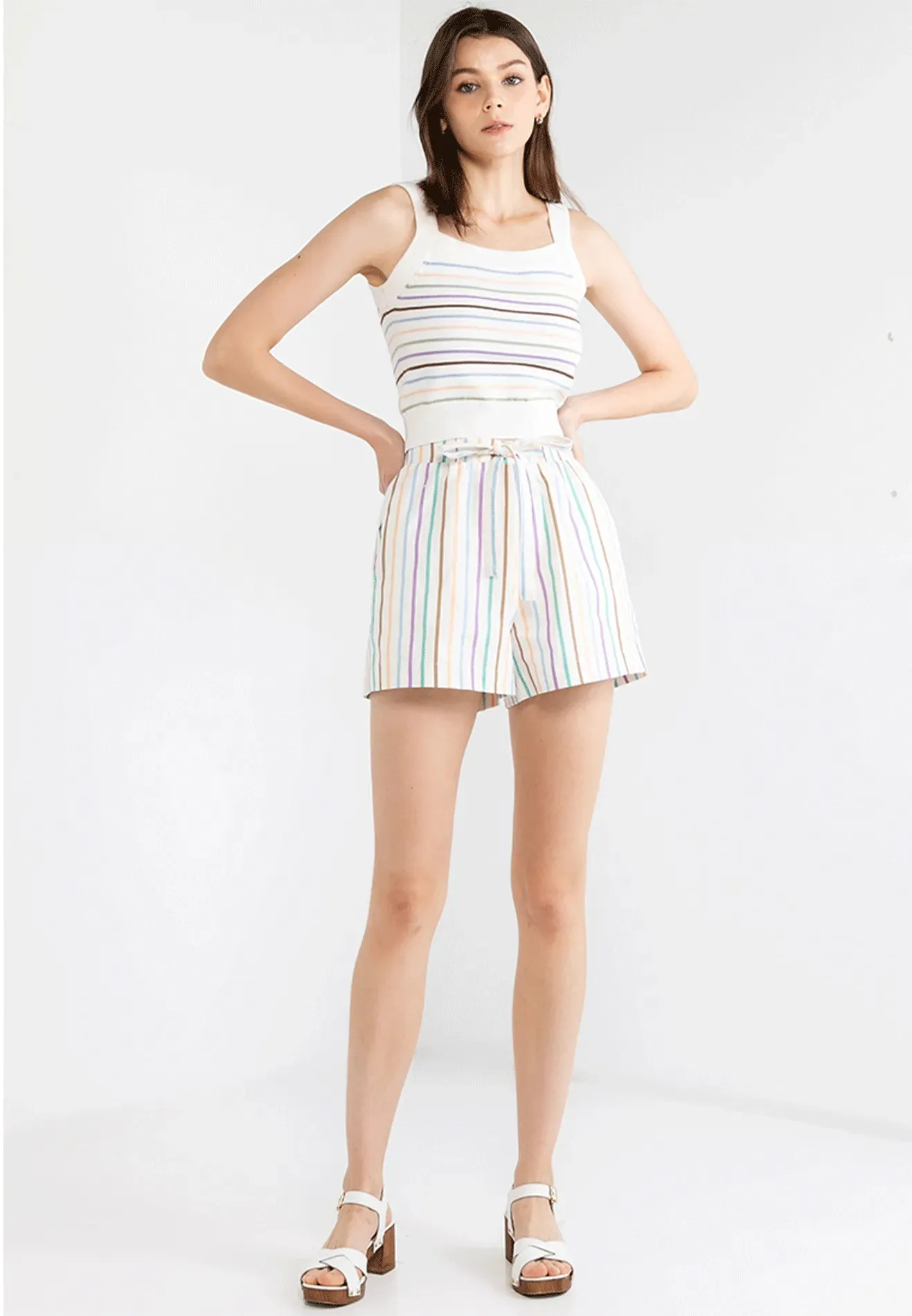 VOIR JEANS Hey Summer Collection: Multi-Colored Striped Knitted Tank Top