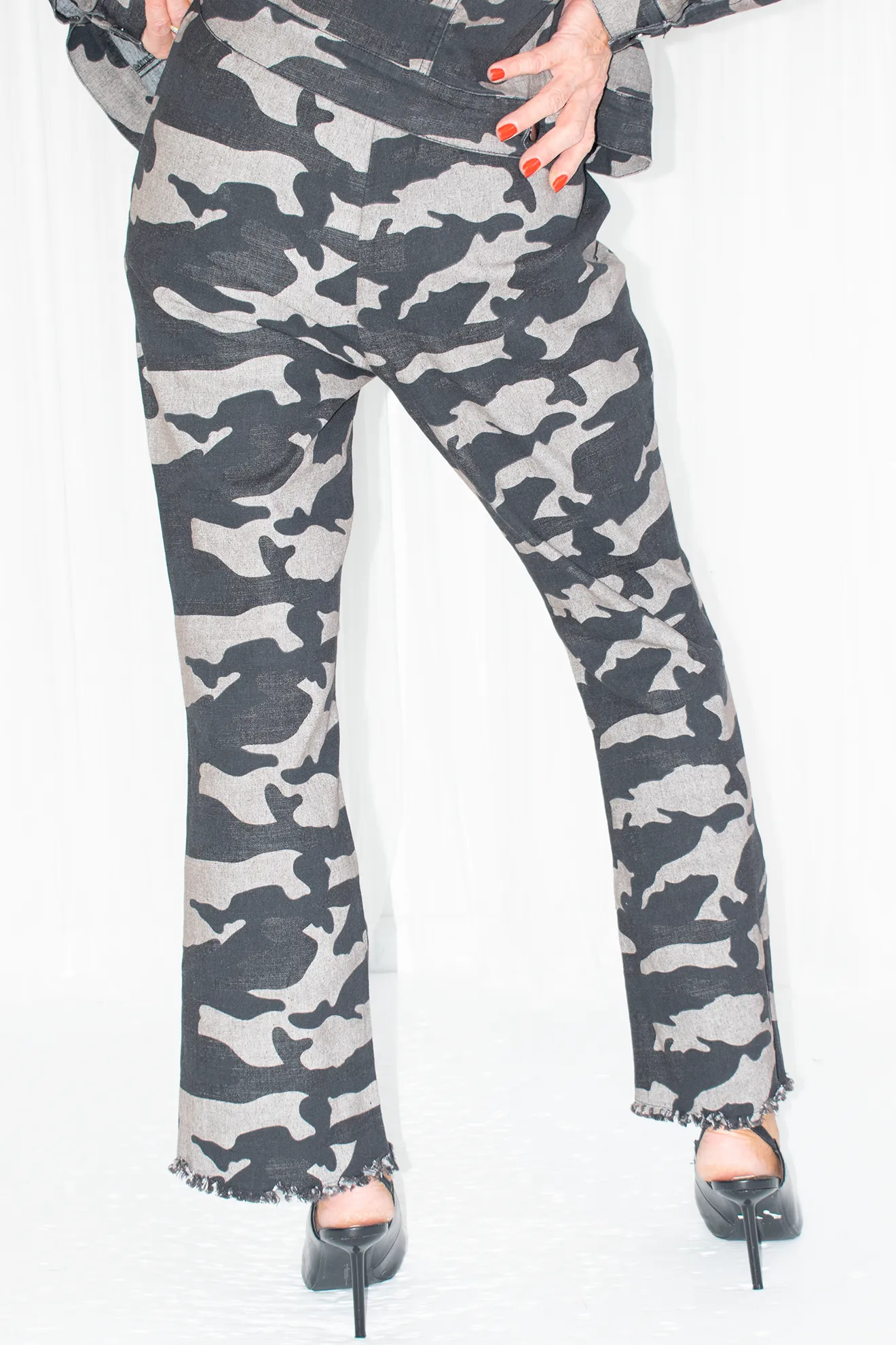 Western style Printed Flared Trouser in Grey Camo