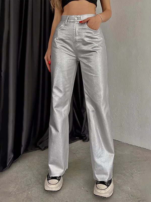 Wide Leg Pockets Solid Color Pants Trousers