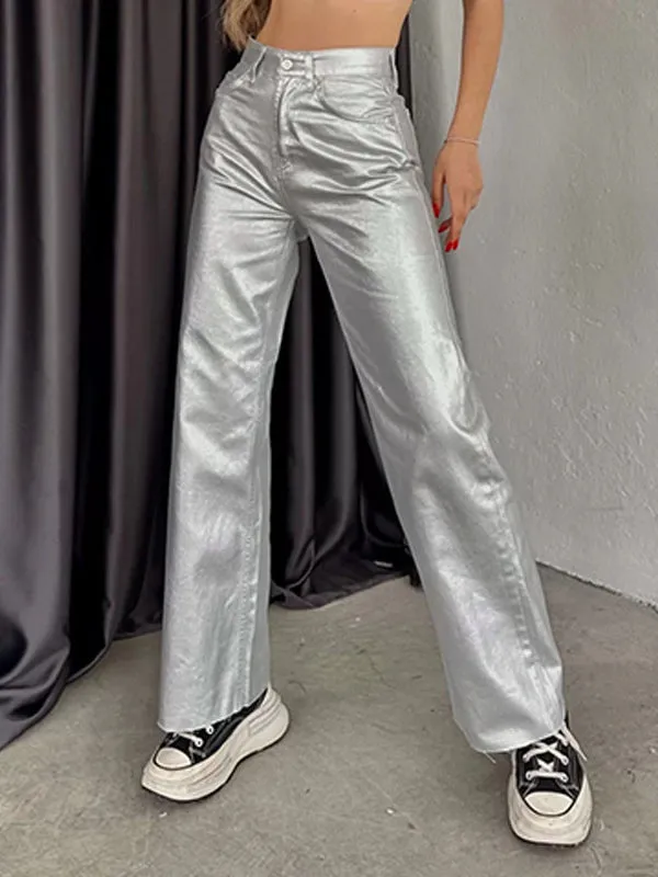 Wide Leg Pockets Solid Color Pants Trousers