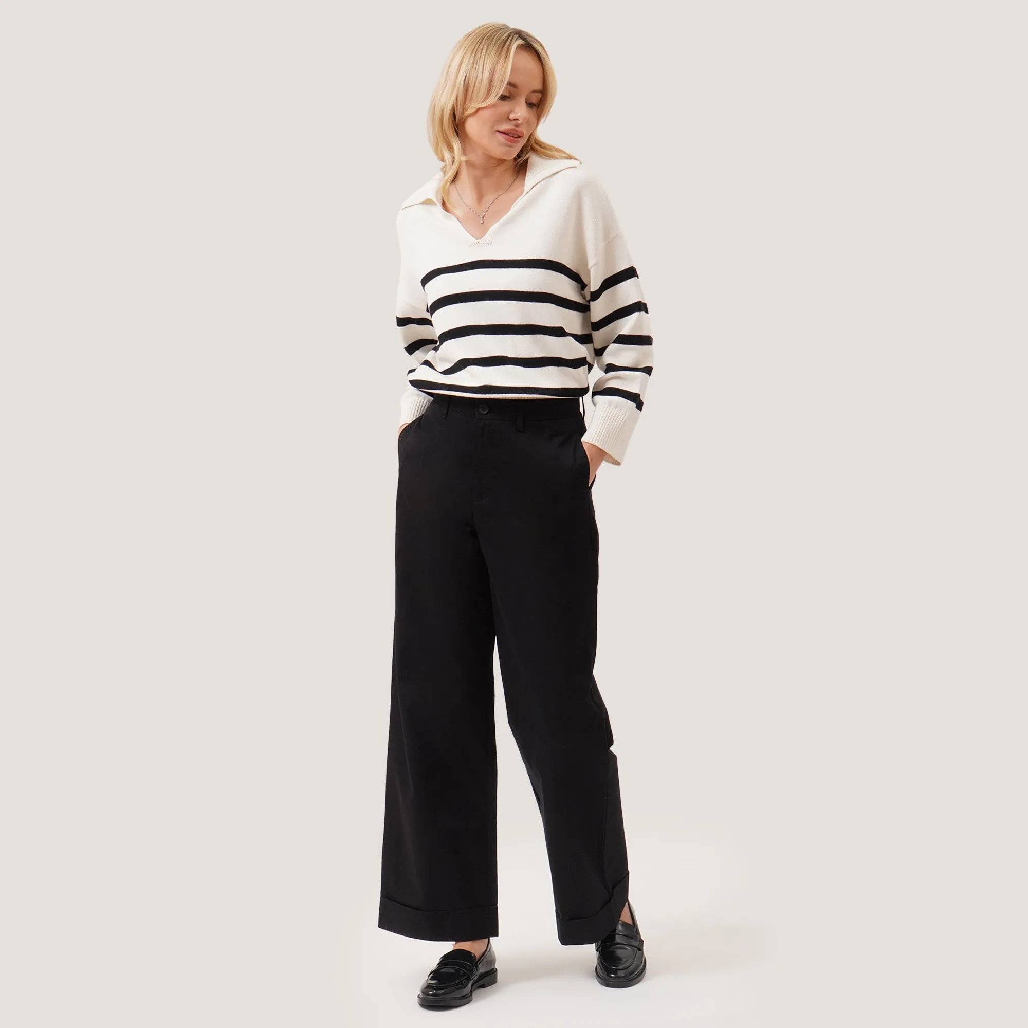 Wide Leg Trousers With Turned Up Hem