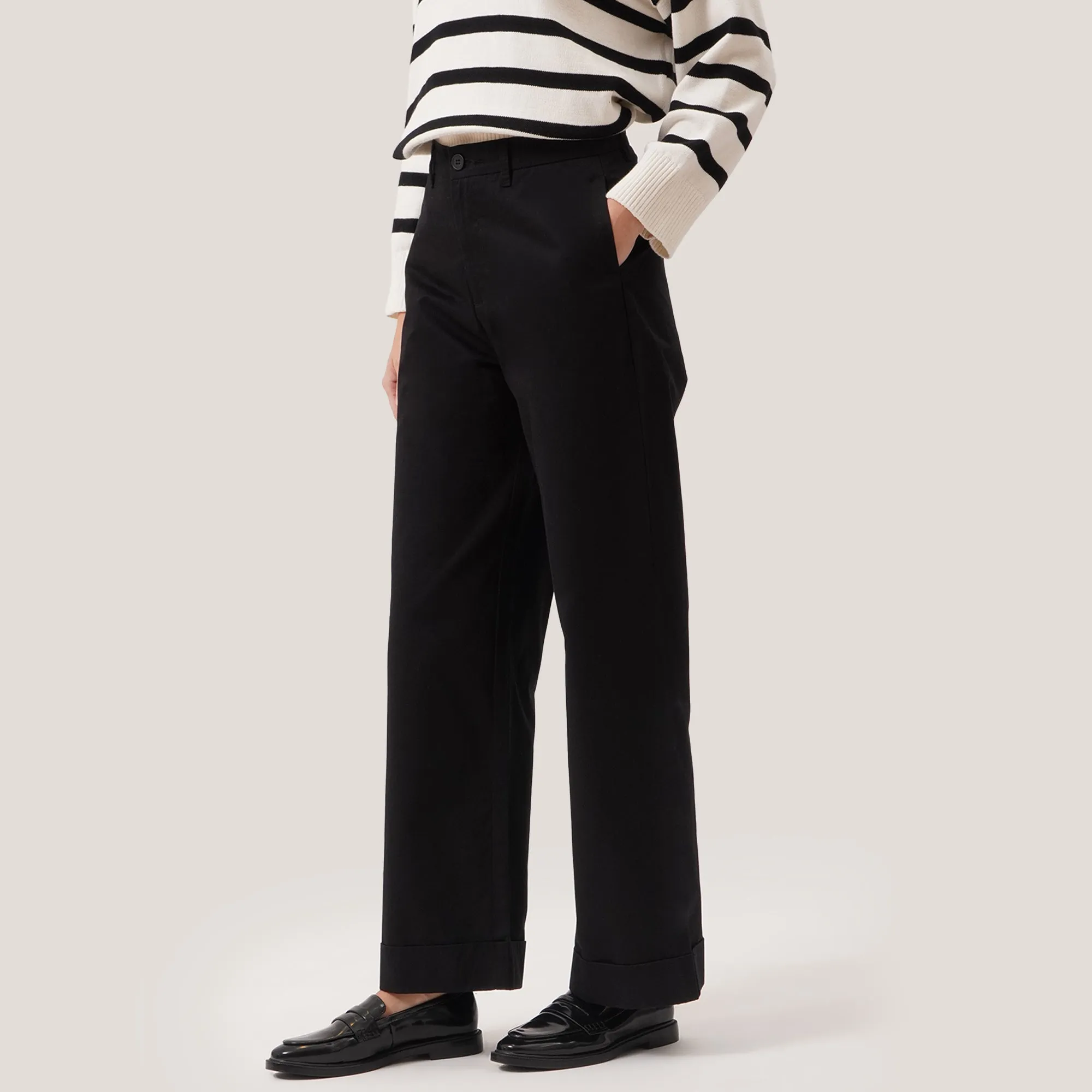 Wide Leg Trousers With Turned Up Hem