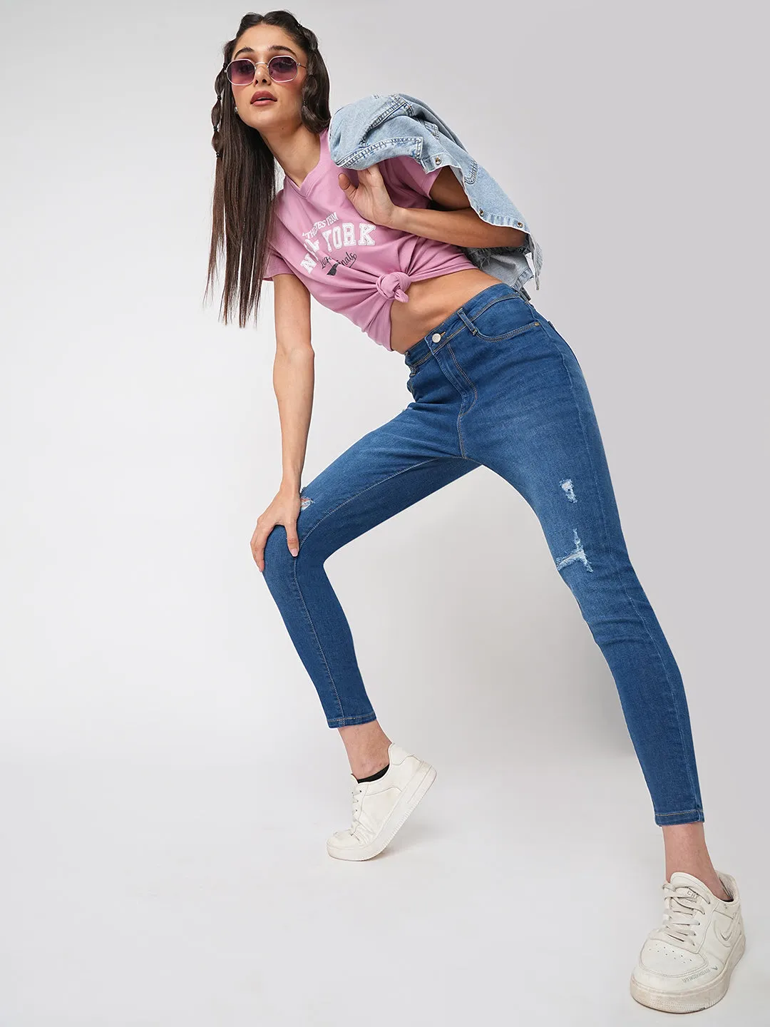 Women Blue High-Rise Skinny Jeans