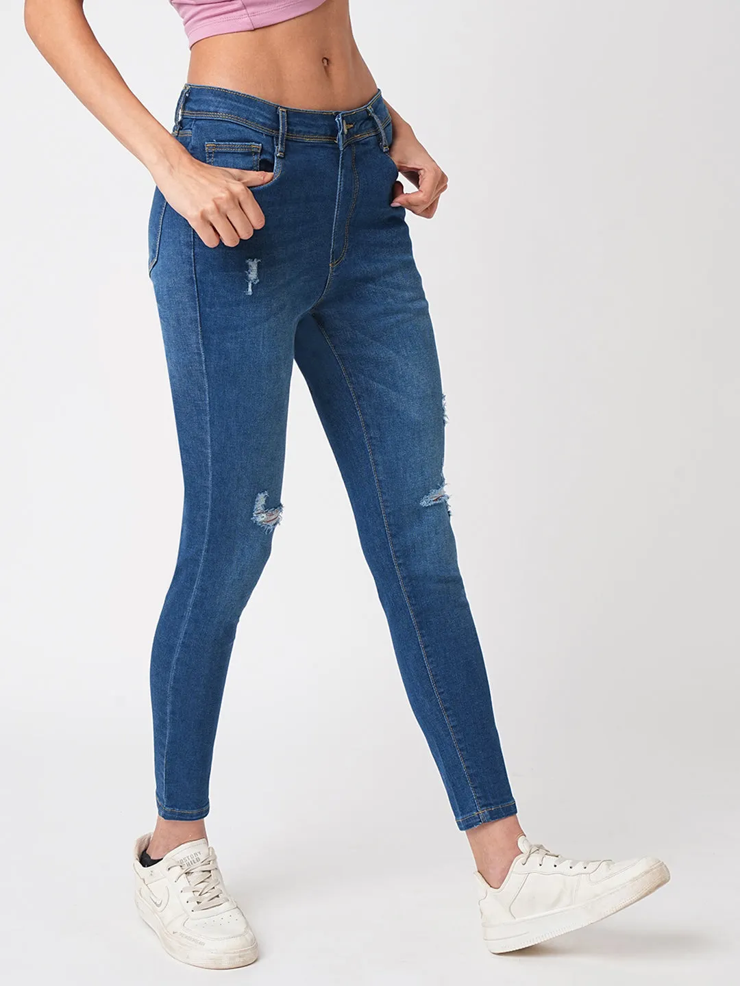 Women Blue High-Rise Skinny Jeans