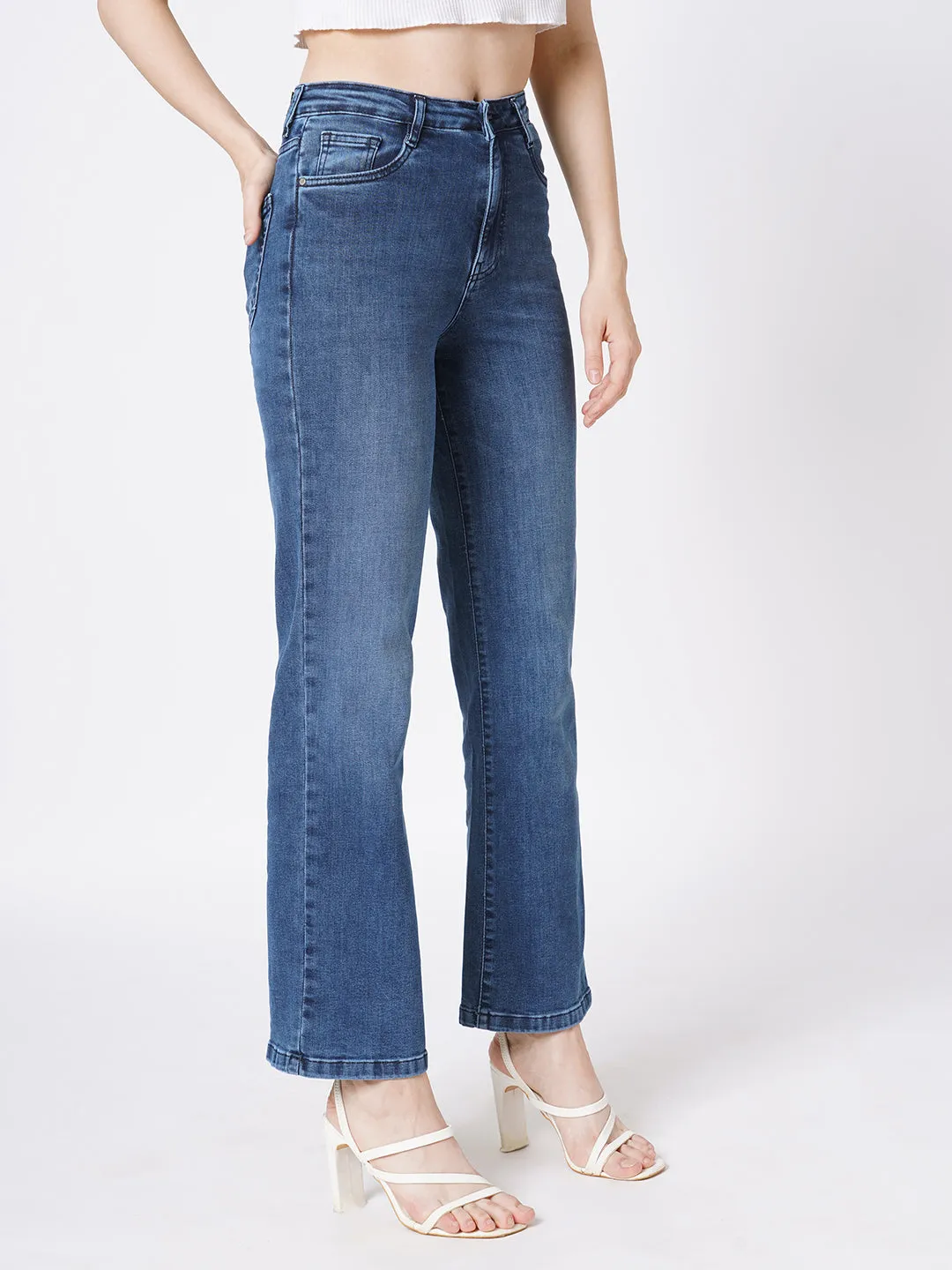 Women Blue High-Rise Wide Leg Jeans