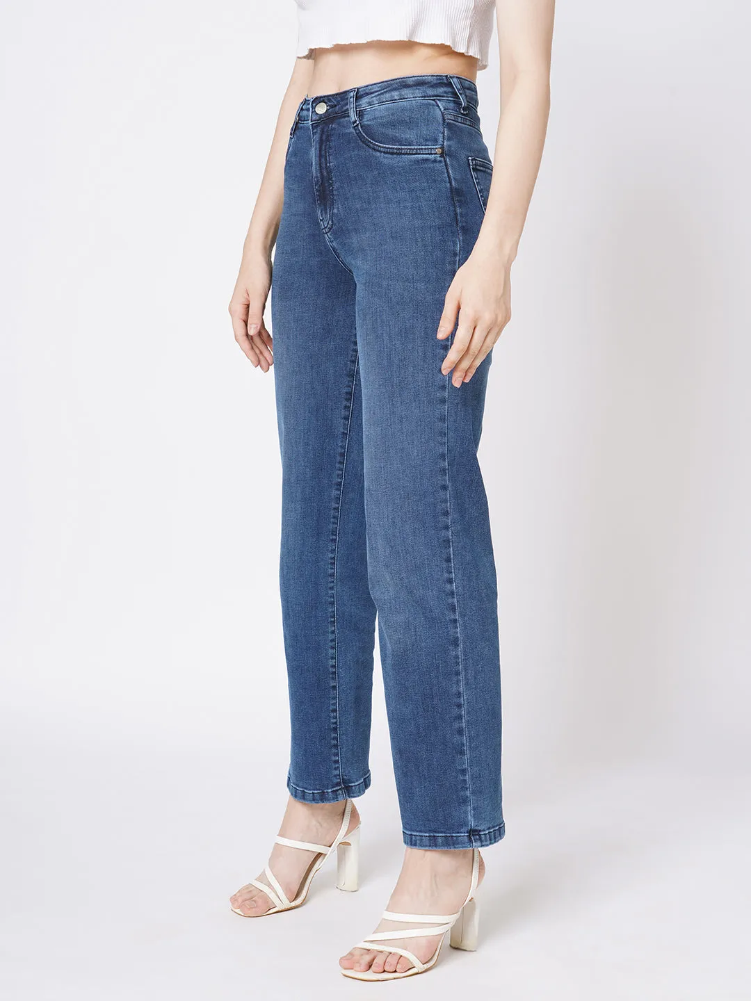 Women Blue High-Rise Wide Leg Jeans