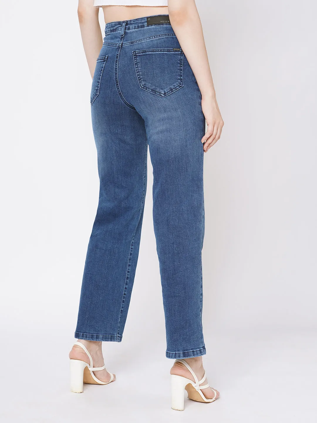 Women Blue High-Rise Wide Leg Jeans