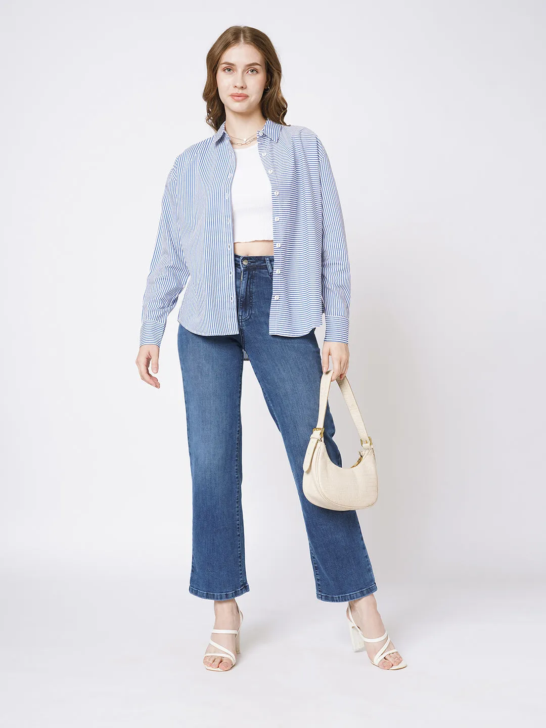 Women Blue High-Rise Wide Leg Jeans