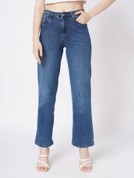 Women Blue High-Rise Wide Leg Jeans