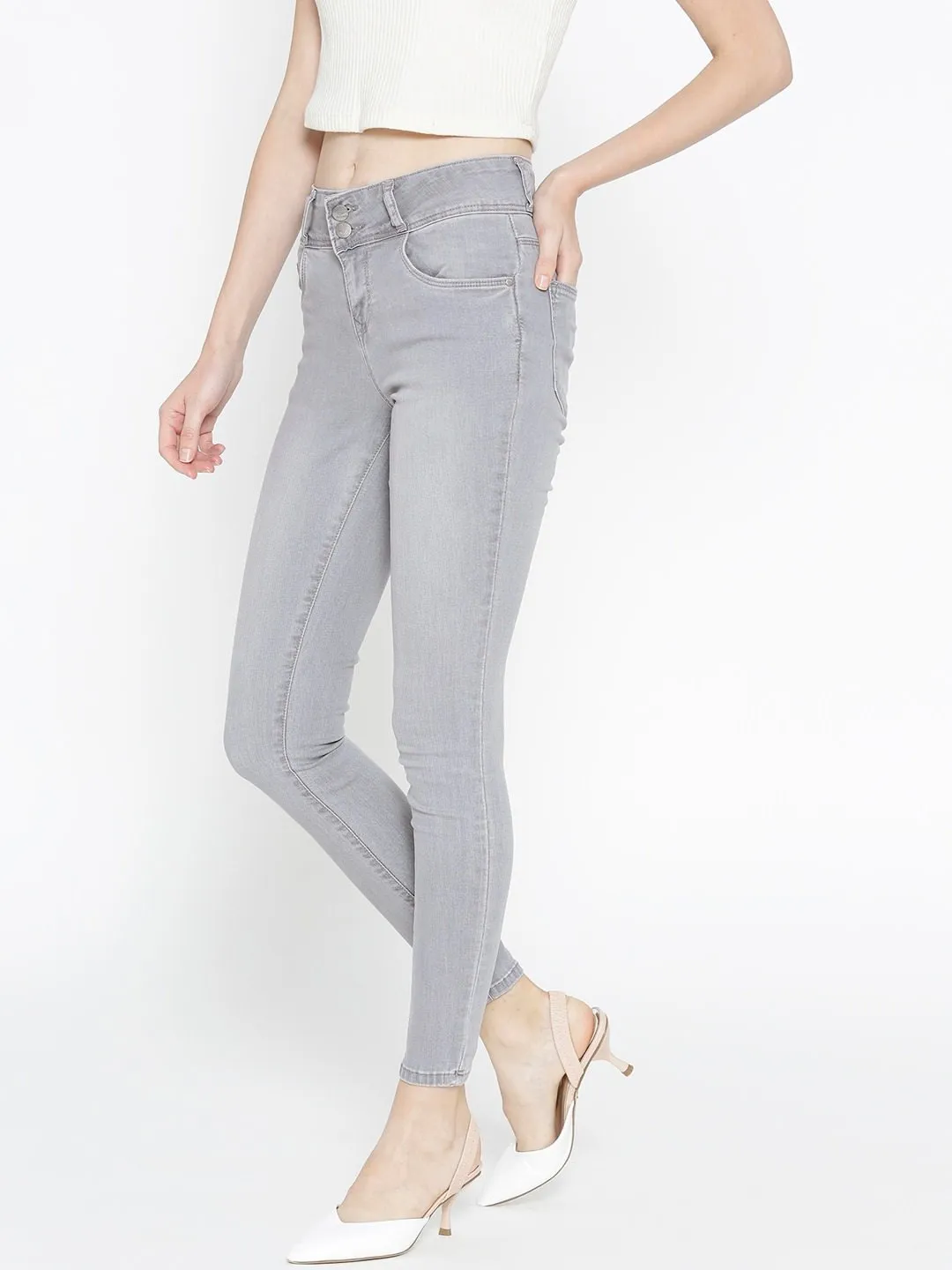 Women Grey High-Rise Skinny Jeans