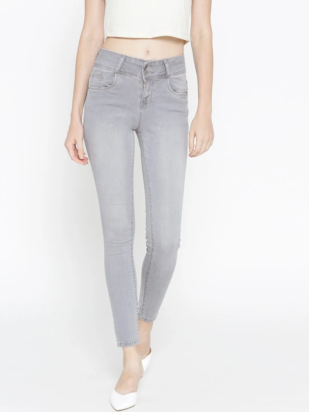 Women Grey High-Rise Skinny Jeans