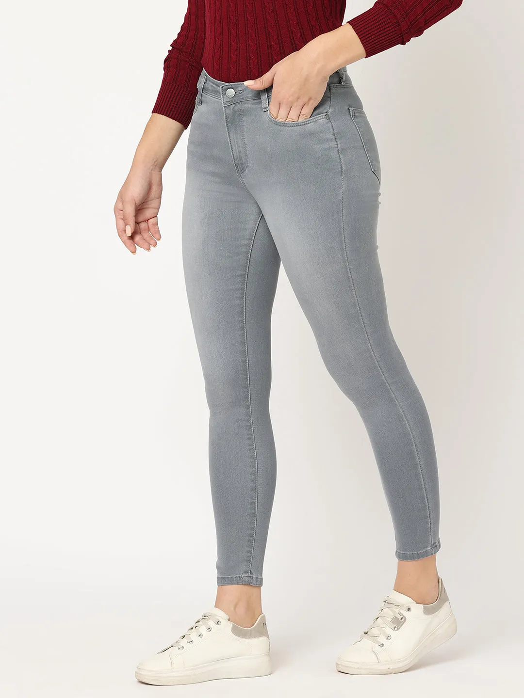 Women High-Rise Skinny Fit Grey Jeans