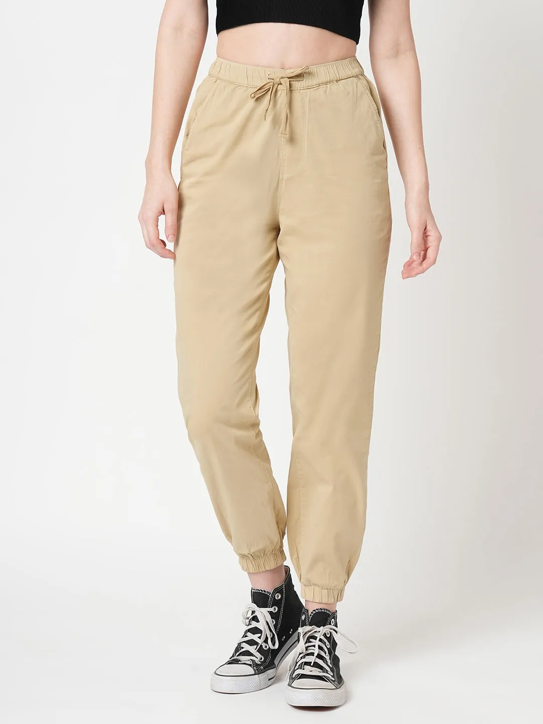 Women Oatmilk High-Rise Denim Jogger