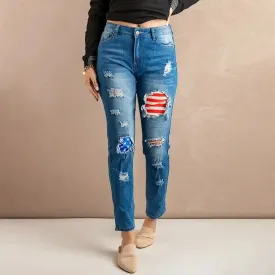 Women’s American Flag Ripped Denim Jeans