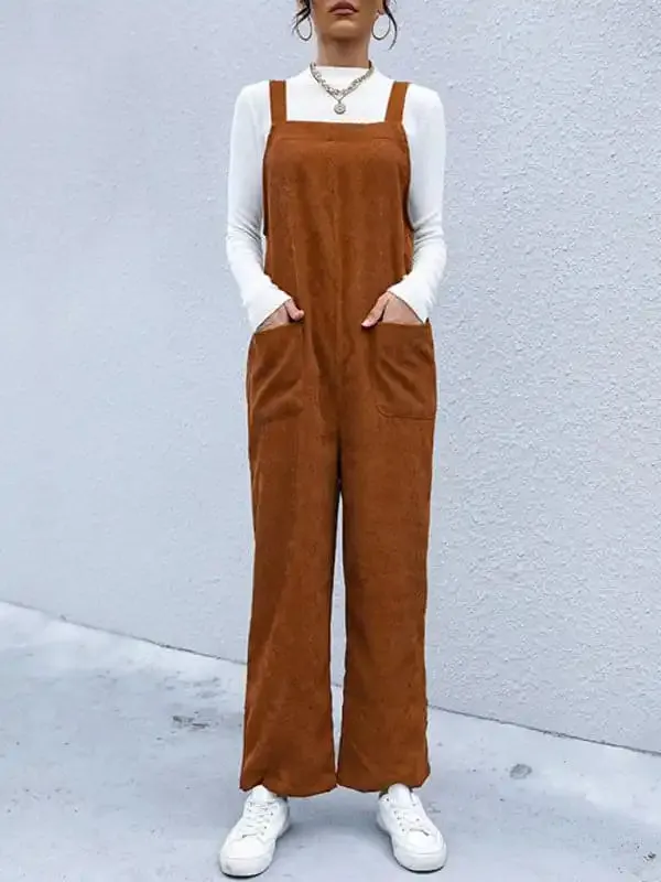 Women’s Corduroy Pants Loose Solid Color Overalls