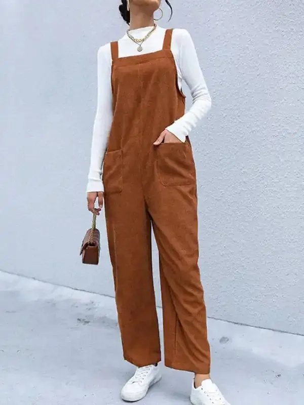 Women’s Corduroy Pants Loose Solid Color Overalls