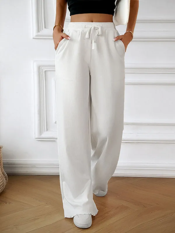 Women's Fashion new loose casual solid color wide leg trousers