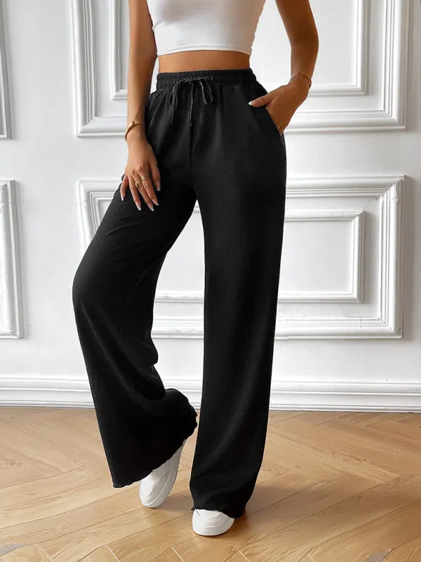 Women's Fashion new loose casual solid color wide leg trousers