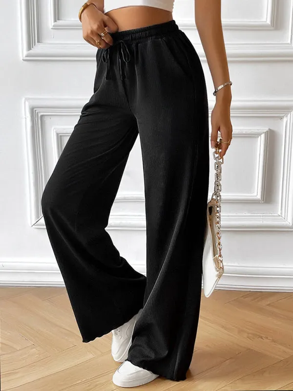 Women's Fashion new loose casual solid color wide leg trousers