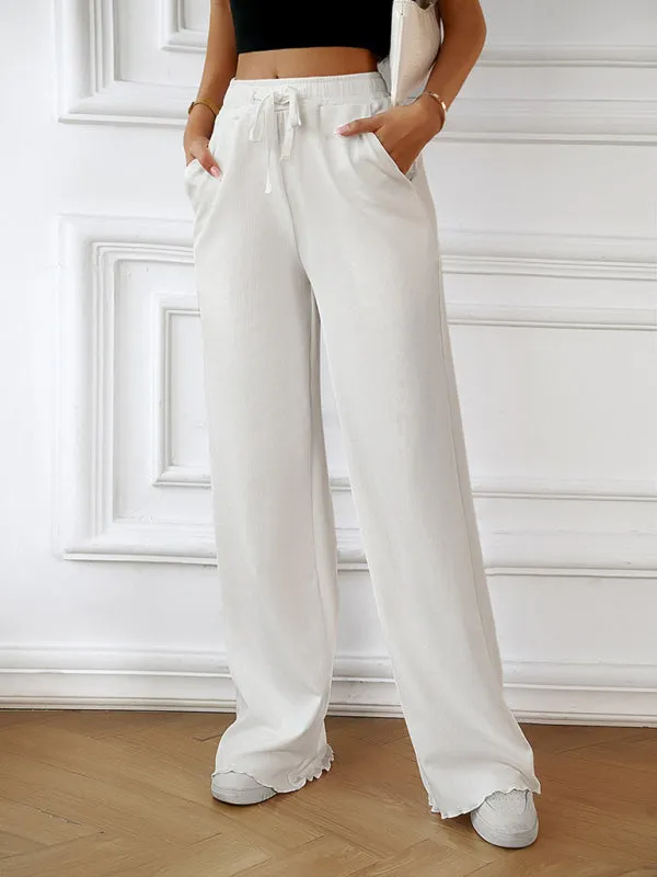 Women's Fashion new loose casual solid color wide leg trousers