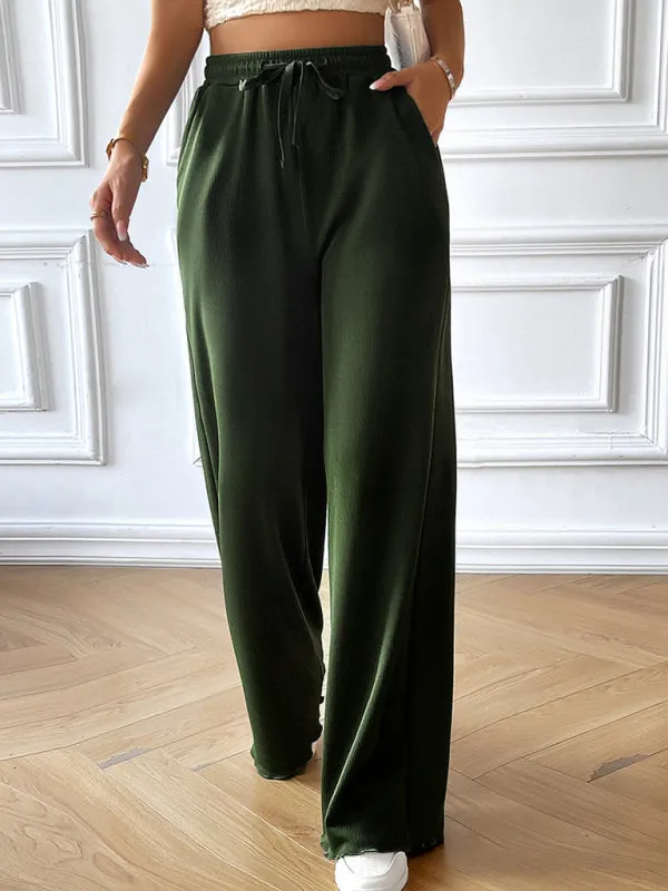 Women's Fashion new loose casual solid color wide leg trousers