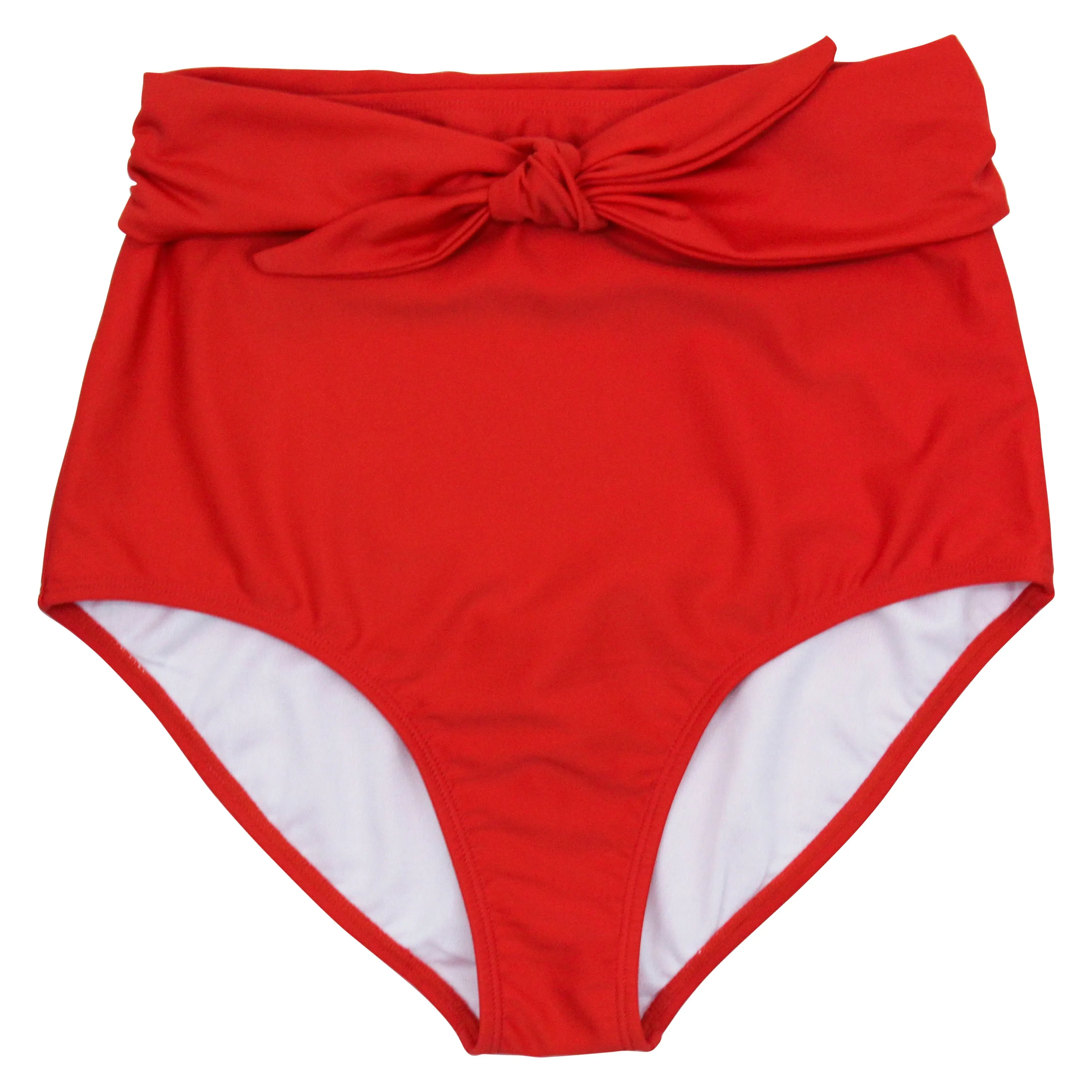 Women's High Waist Bikini Bottoms Tie Front | "Fiesta Red"