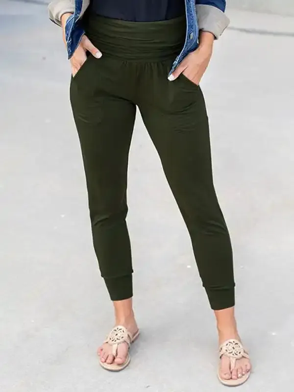 Women’s high waist pleated patch pocket cropped pencil pants