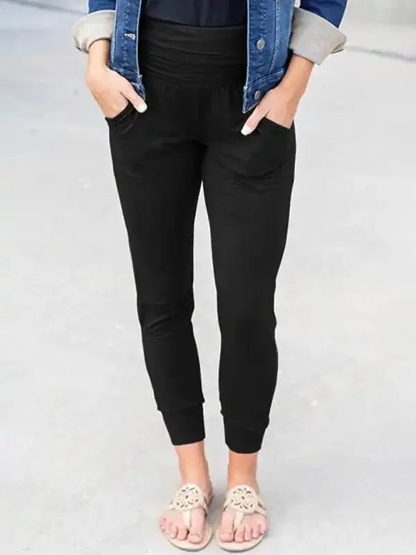 Women’s high waist pleated patch pocket cropped pencil pants