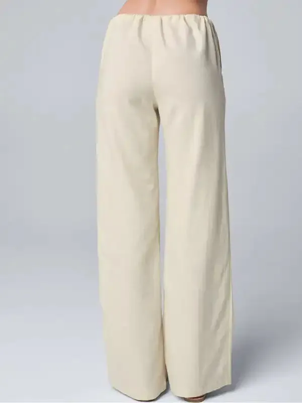 Women’s Solid Color Loose Lace Cotton Linen Straight Casual Trousers