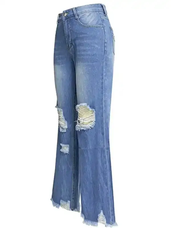 Women’s tassel washed ripped wide leg jeans