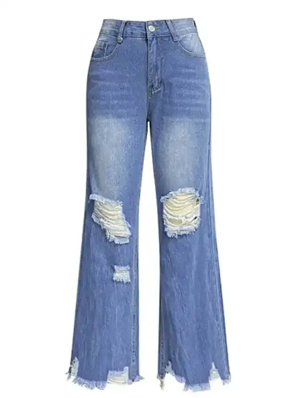 Women’s tassel washed ripped wide leg jeans