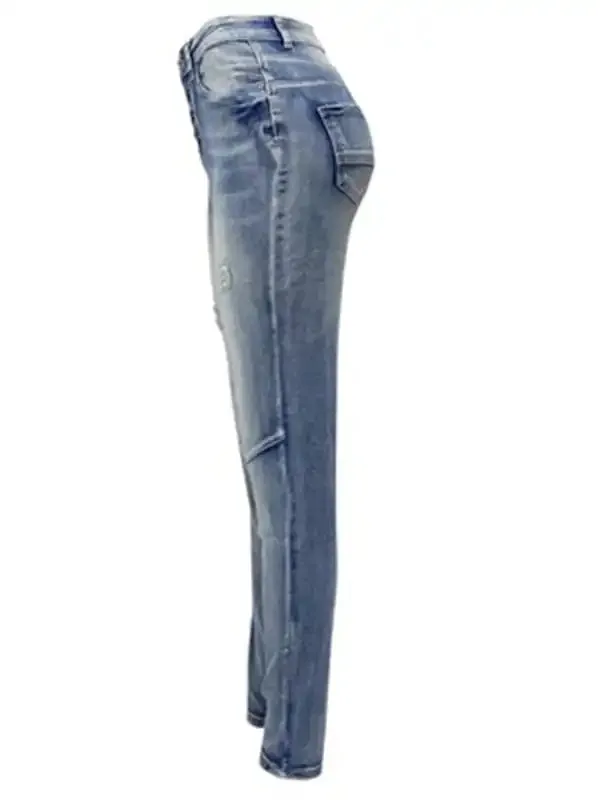 Women’s washed high elastic denim pencil pants