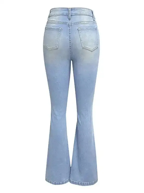 Women’s washed ripped high-waisted denim wide-leg trousers