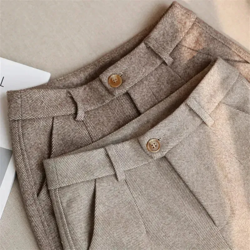 Woolen Pants Women's Harem Pencil Pants 2022 Autumn Winter High Waisted Casual Suit Pants Office Lady Woolen Trousers