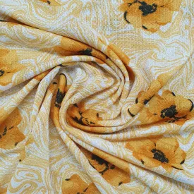 Yellow Floral Print Knitted Lycra Fabric